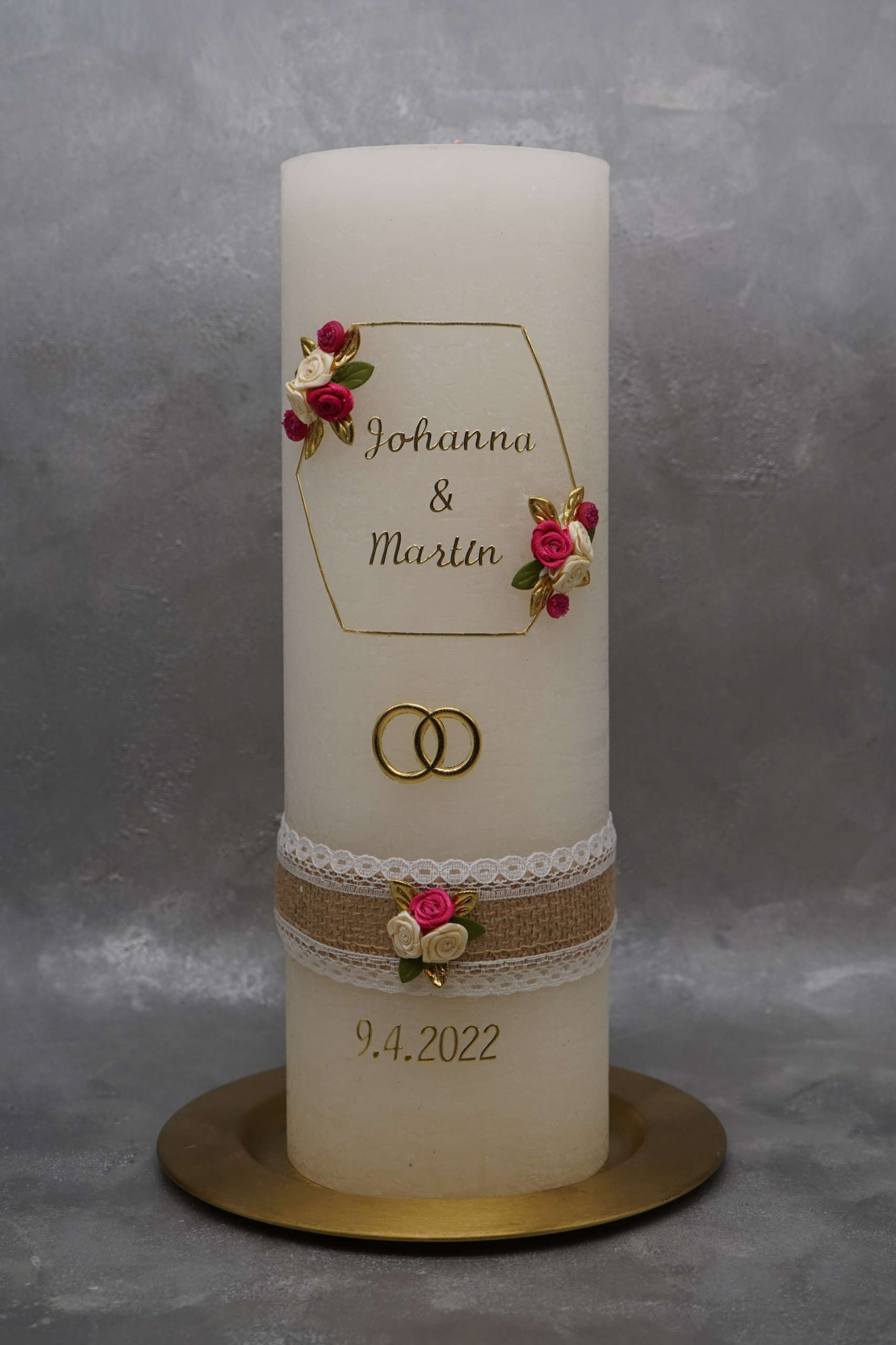 XXL Hochzeitskerze Rustik creme