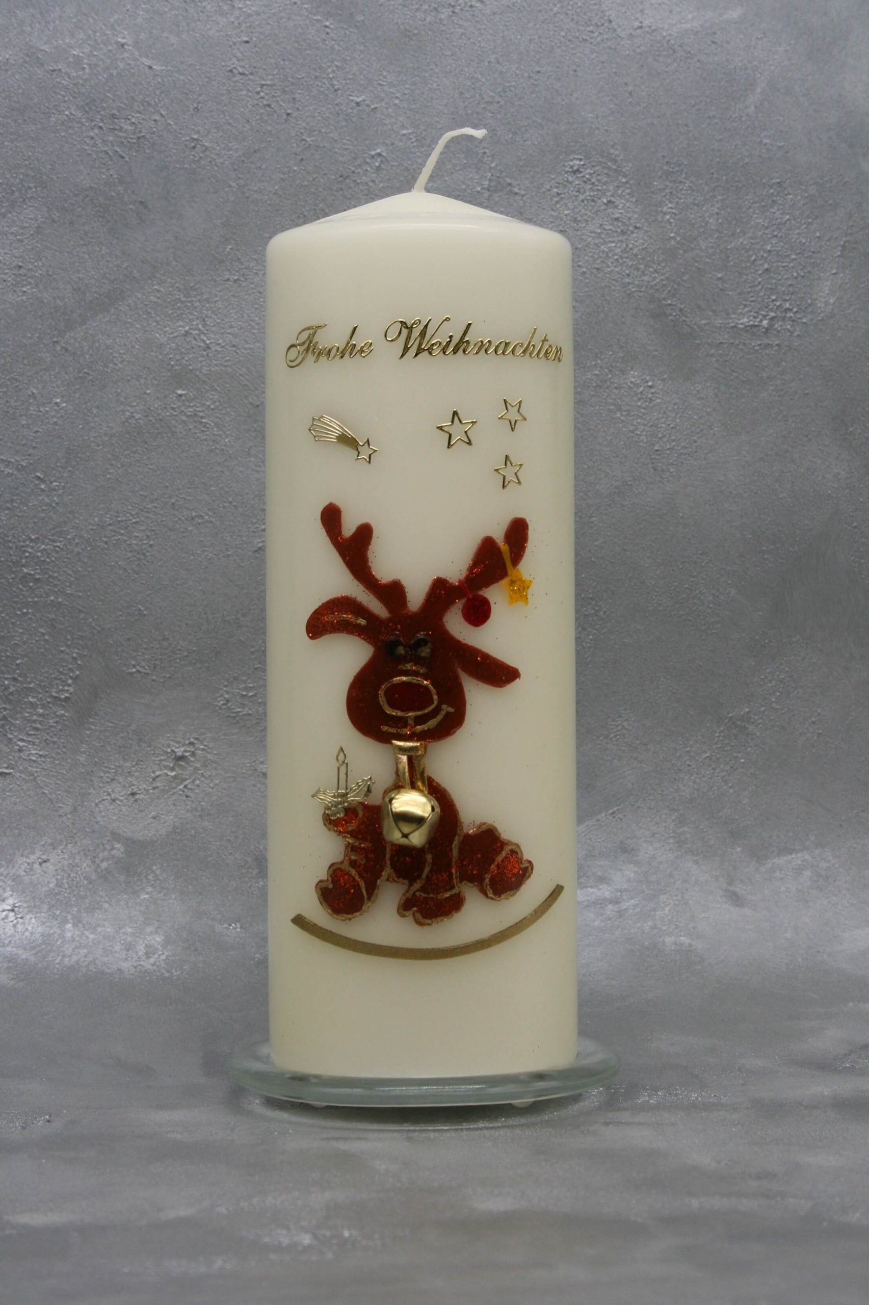 Weihnachtskerze mit Reh und Glocke