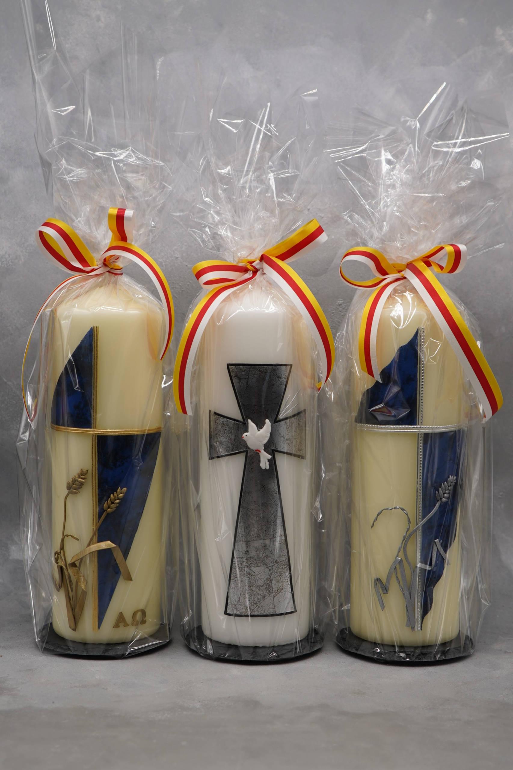 Trauerkerze 3-er Set inkl. Kerzenteller und Verpackung