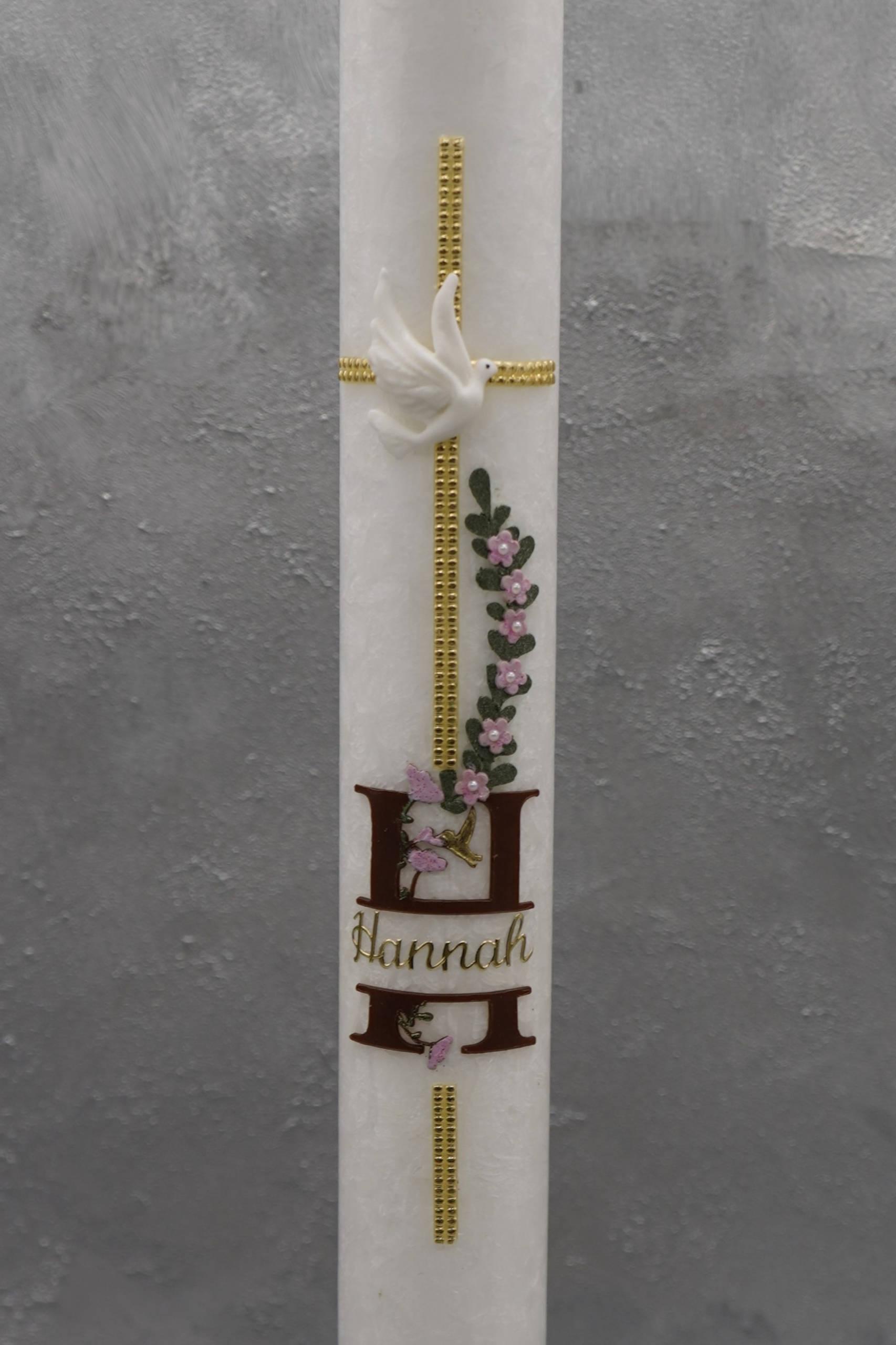 Taufkerze mit Holzelement - Monogramm Gold